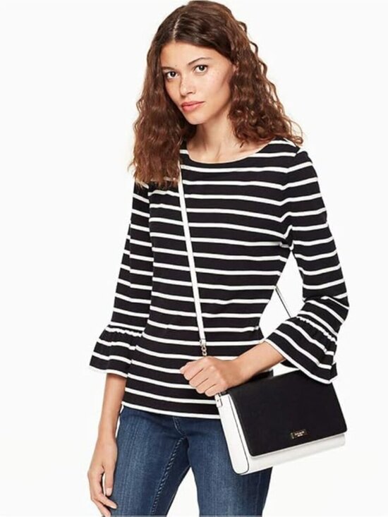 kate spade new york Tops - BROOME STREET KATE SPADE Black Striped Cotton Ruffle Sleeve Mariner Top, Size XS